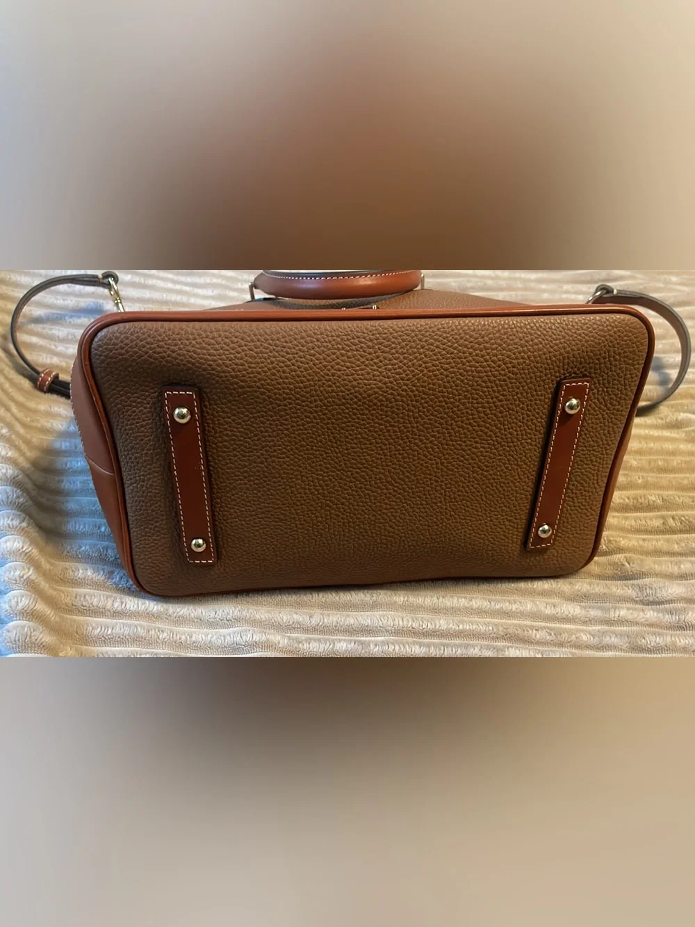 Dooney & Bourke Pebble Leather Tote in Brown and Chestnut Trim